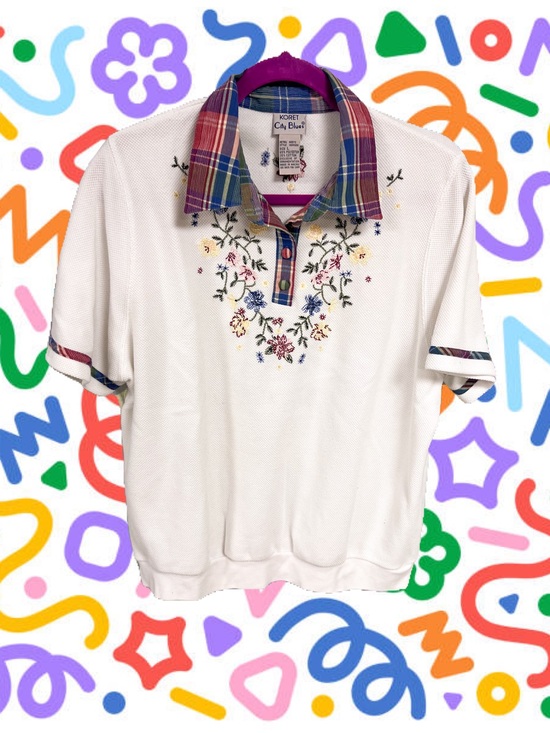 Koret Tops - Vtg Koret City Blues floral embroidery white polo
